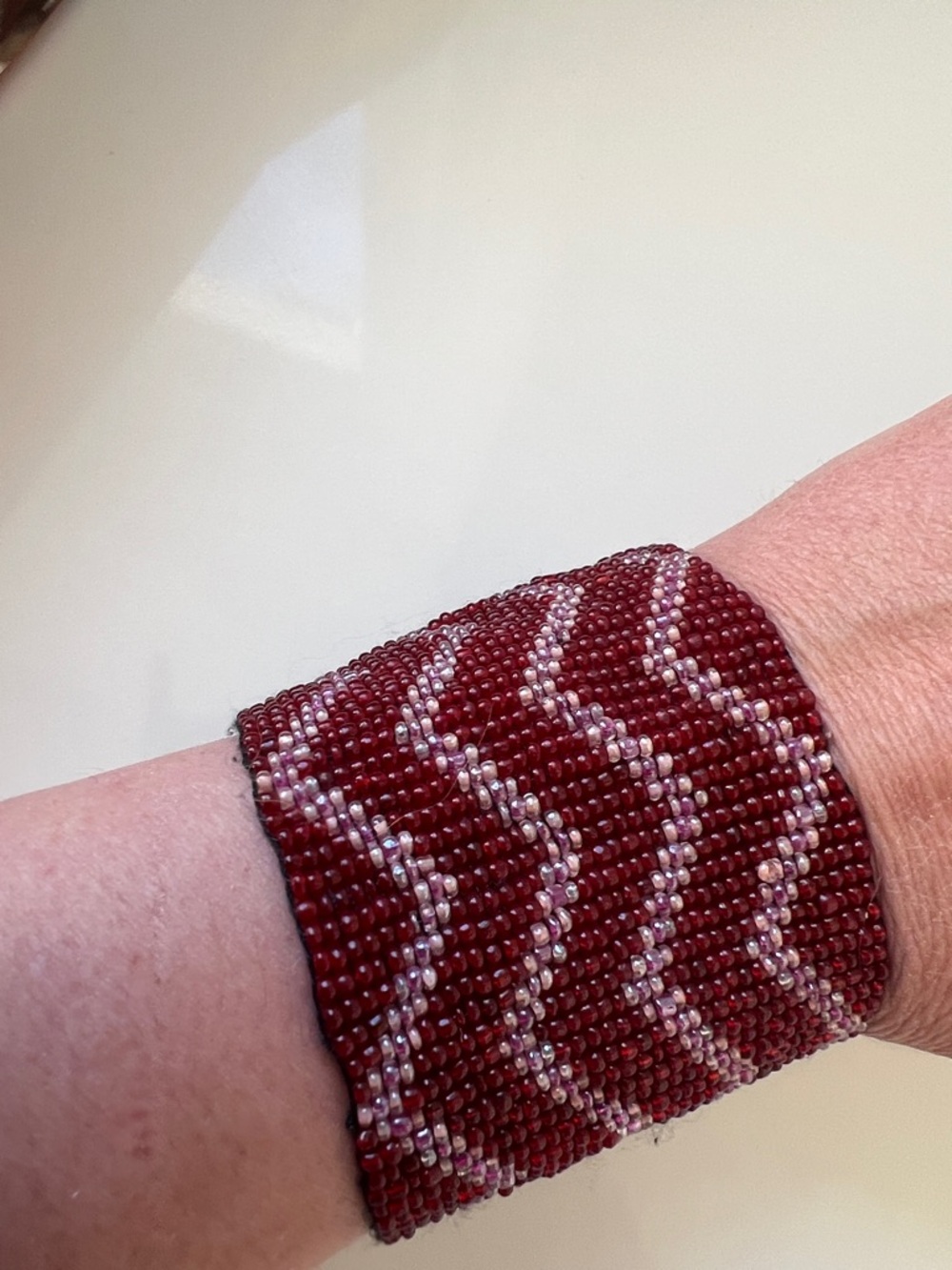Y2K Red and Pink Beaded Statement Cuff Bracelet- Boho style